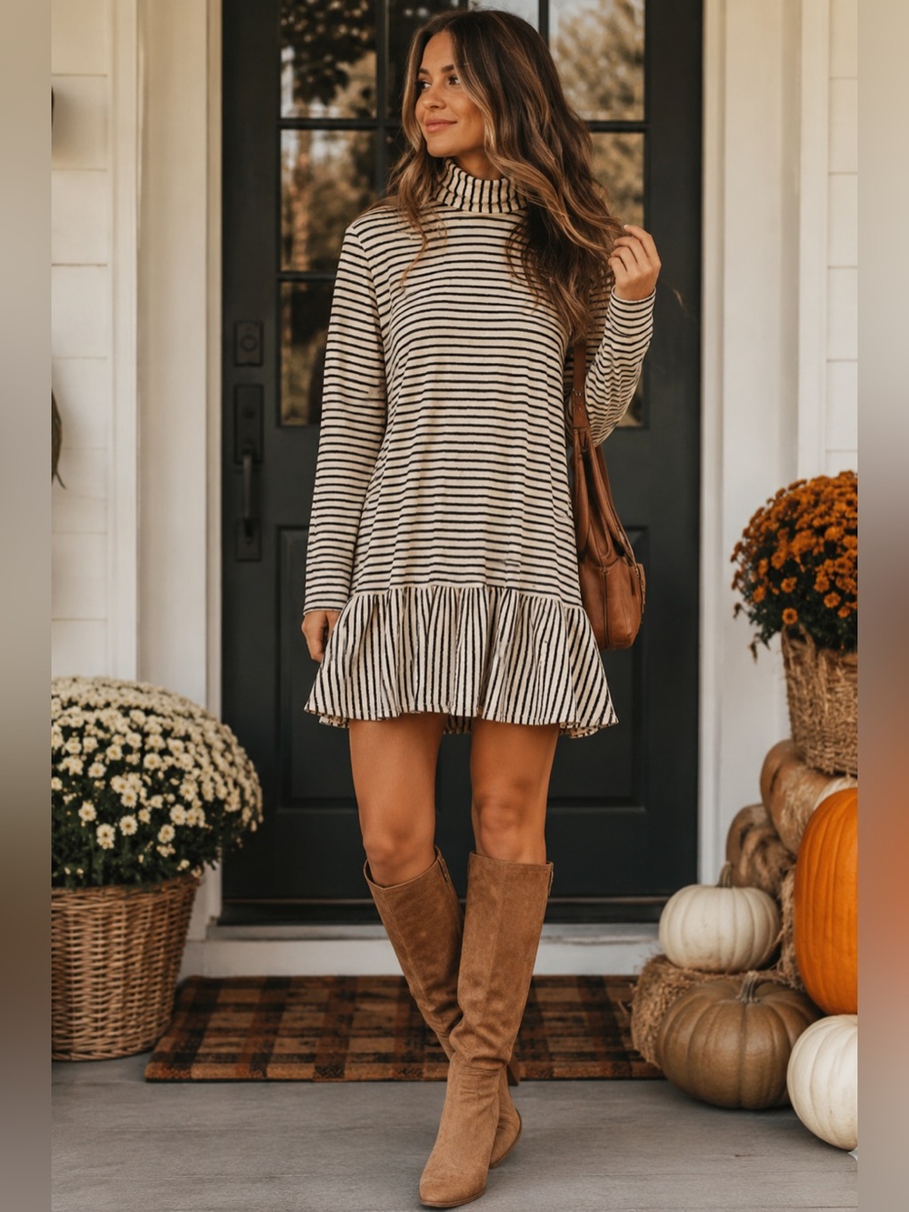 Buru striped turtleneck drop waist mini dress size small